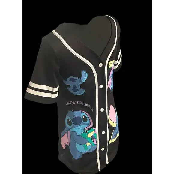 Stitch Disney Women's Baseball Black Jersey Top Size Small-See Dimensions - Picture 2 of 9